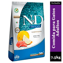 N&D - Comida Gato Adulto Castrado Ocean Salmon y Melon 7.5 kg