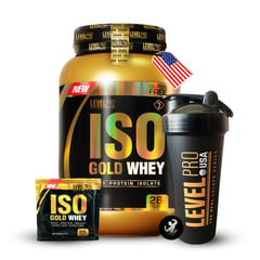 LEVEL PRO - PROTEINA ISO GOLD WHEY 2.43 LBS RICH CHOCOLATE + OBSEQUIOS