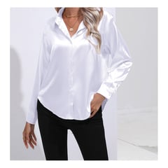 42AROZINA - blusas mujer camisa casual con solapa de satén de seda para mujer