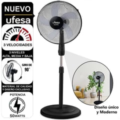 UFESA - Ventilador de Pie SEATTLE Negro 50 W