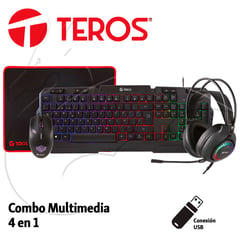 TEROS - Kit 4 en 1 TE-4063N Teclado Multimedia Mouse Headset Mouse Pad