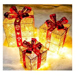 GENERICO - Set de 3 cajas de regalo adorno con luces led para Navidad