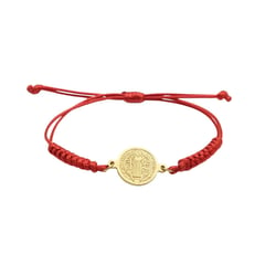 SANTORAL - Pulsera Medalla de San Benito - Hilo Rojo y Acero