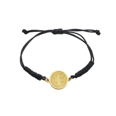 SANTORAL - Pulsera Medalla de San Benito - Hilo Negro y Acero