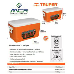 TRUPER - HIELERA COOLER DE 46 LITROS (12 LAtas + hielo ) 62129