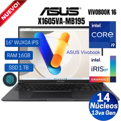 ASUS - Laptop X1605VA-MB195 16" WUXGA LED IPS,Core i9-13900H -13va Gen, Ram 16GB,1 TB SSD, Free Dos