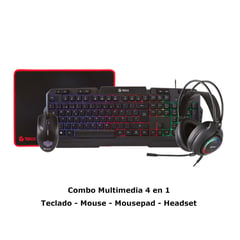 TEROS - Combo Multimedia 4 en 1 TE4063N Teclado Mouse Headset Mouse Pad