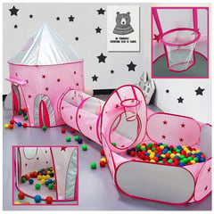 EVERBEST - Carpa Tunel Piscina 3 en 1 Infantil Blanco Rosado