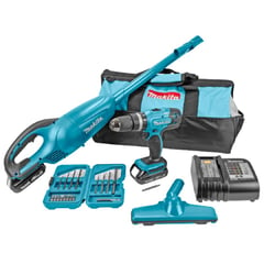 MAKITA - Taladro DHP453 + Aspiradora DCL180 2 Bat y Carg + Set De Puntas