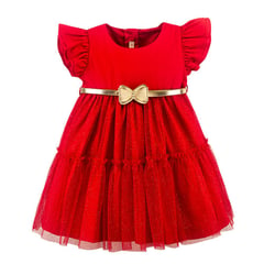 BABY CLUB CHIC - Vestido Rojo con Tul y Correa Bebé Niña