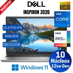 DELL - Laptop Inspiron 15 3520 15.6" FHD, Core i7-1255U, 12va Gen, Ram 8GB, SSD 512GB , Win 11