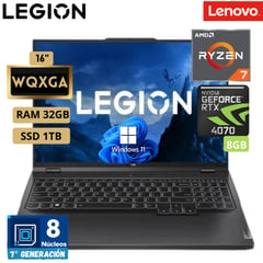 Laptop Legion Pro 5 16Arx8 Ryzen 7, 16" Wqxga, Ram 32Gb, Ssd 1Tb, Rtx 4070, Windows 11