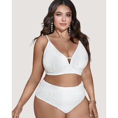 GENERICO - Tankini Cintura Alta - Traje Ropa de baño Mujer Plus Size Beige