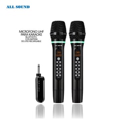 ALL SOUND - MICROFONO UHF PARA KARAOKE CON BLUETTOTH INALÁMBRICO DOBLE-