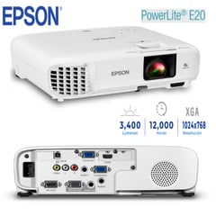 EPSON - Proyector PowerLite E20, 3400 Lúmenes, 1024x768 XGA HDMI