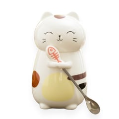 GENERICO - Taza Mug Gato 3D con Tapa y Cucharita – 400 ml