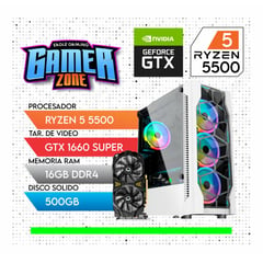 PC GAMER RYZEN 5 5500, GTX 1660SUPER 6 GB , SSD 500GB, 16GB RAM, CASE BLANCO RGB