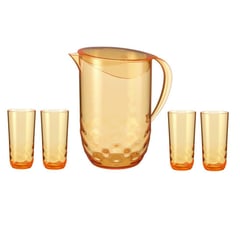 COZA - Set Jarra Con Tapa + 4 Vasos Acrílico Wave Naranja