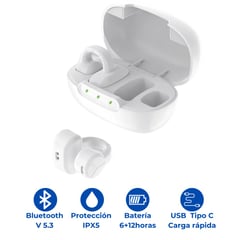 TENNZO - Audifonos inalámbricos AIR55 Touch Estilo Arete V5.3 - Blanco