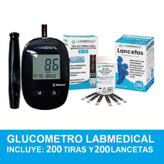 LABMEDICAL - GLUCOMETRO BG709B + 200 tiras + 200 lancetas + bluetooth