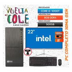 INTEL - Computadora PC Core i3 10100T 10MA GEN RAM 8GB SSD 500GB Monitor 22 FHD