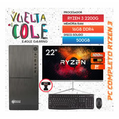 AMD - Computadora PC GAMER RYZEN 3 2200G RAM 16GB SSD 500GB Monitor 22" KIT LOGITECH