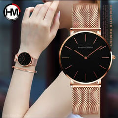 HANNAH MARTIN - Reloj Metal Mujer Análogo Negro Rosa Acero Inoxidable