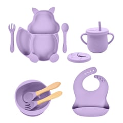 BUYPAL - Set de Alimentacion para Bebes de Silicona 10 piezas Morado