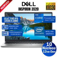 DELL - Laptop Inspiron 3520 15.6" FHD IPS, Core i7-1255U-12va Gen, Ram 8GB, 512GB SSD, Free Dos