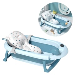 BUYPAL - Bañera Plegable para Bebe con Cojin Termostato Segura Azul