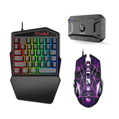 TWOLF - Kit Gamer Para Celular Teclado De Una Mano Mouse Adaptador