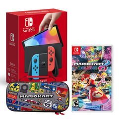 NINTENDO - Consola Switch Oled Neon + Mario Kart 8 + Estuche Mario Kart