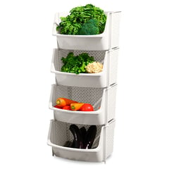 KELLER - Caja Organizador Cesta Apilable Verdulero Frutero U80 Blanco X4