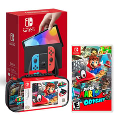 Consola Switch Oled Neon + Mario Odyssey + Estuche Odyssey