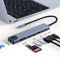 VARIOS - Adaptador 8 en 1 USB C a HDMI 4K Lan RJ45, 2xUSB 3.0, PD, USB C, SD TF