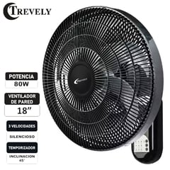 TREVELY - Ventilador de Pared VT-186 con Control Remoto 80 Watts