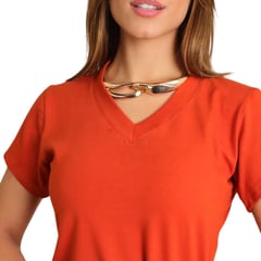 Polo Básico Cuello V de Algodón para Mujer