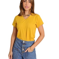 Polo Básico Cuello V de Algodón para Mujer