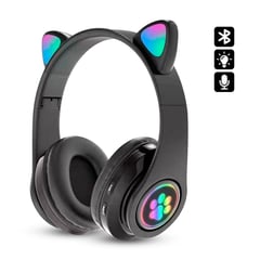 CC GROUP - Audífono Gato Inalámbrico Bluetooth LED RGB Micrófono Negro 2024