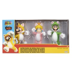 JAKKS PACIFIC - Super Mario Bros Pack 3 Figuras 3D World Mario Peach y Luigi