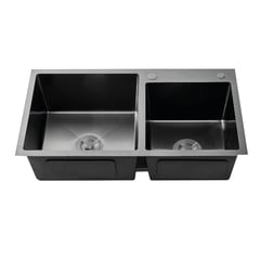 GENERICO - LAVADERO DE ACERO 2 POZA 80 X 43 CUADRADO BLACK R-INOX