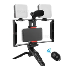 KREED - Kit de Video para Vlogger Jaula 2 Reflectores y micrófono para celular