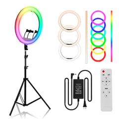 KREED - Aro LED 45CM Blanco RGB + Trípode y Control Remoto para estudio