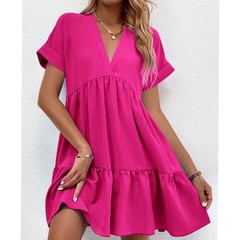 ZIMRAHYG - Vestido de falda corta casual de cuello V para mujeres