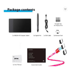 HUION - Tableta Gráfica Digital 420 + CABLE LED ROJO