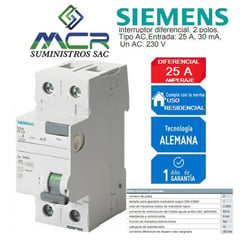 SIEMENS - INTERRUPTOR DIFERENCIAL 2X25 AC 30MA