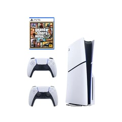 SONY - Consola Playstation 5 Slim Lectora de Discos + GTA V + Mando Blanco