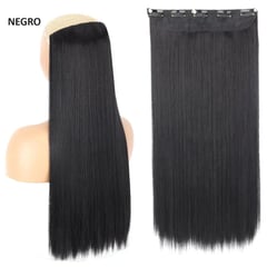 GENERICO - Extensiones Cabello Largo 55cm Negro Postizos Clips Pelo Lacio Genieka