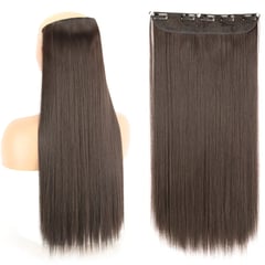 GENERICO - Extensiones Cabello Largo 55cm Castaño Claro Postizos Clips Genieka