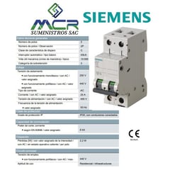 SIEMENS - INTERRUPTOR AUTOMATICO 2X25 A 400V 2P 25A 6KA